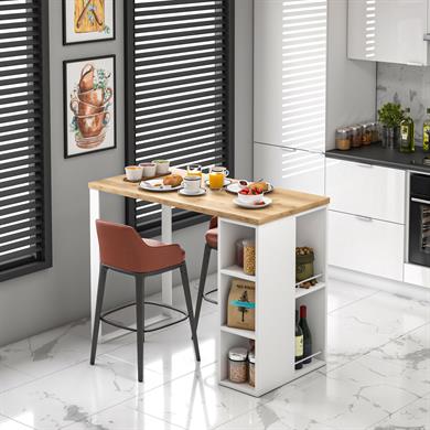 Dekorex Bistro Serisi Yüksek Mutfak Masası Beyaz-Meşe