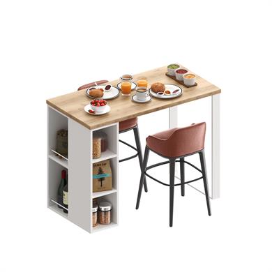 Dekorex Bistro Serisi Yüksek Mutfak Masası Beyaz-Meşe