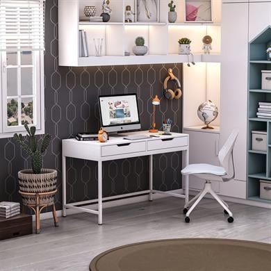 Dekorex CLM106-Beyaz Metal Ayaklı Çalışma Masası