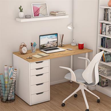 Dekorex CLM111-Meşe 5 Çekmeceli Çalışma Masası