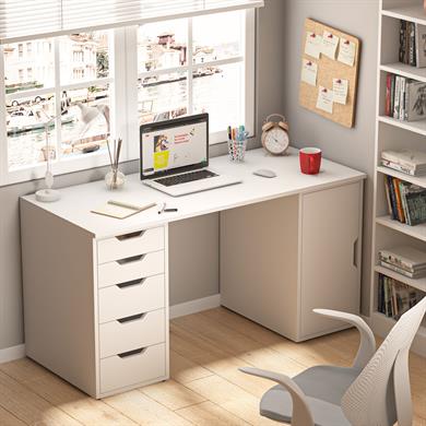 Dekorex CLM112-Beyaz 5 Çekmeceli ve Kapaklı Çalışma Masası
