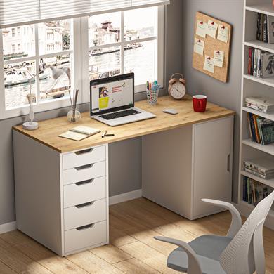 Dekorex CLM112-Meşe 5 Çekmeceli ve Kapaklı Çalışma Masası
