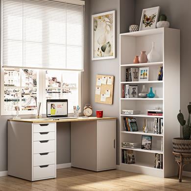 Dekorex CLM112-Meşe 5 Çekmeceli ve Kapaklı Çalışma Masası