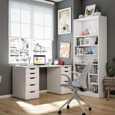 Dekorex CLM113-Beyaz 10 Çekmeceli Çalışma Masası