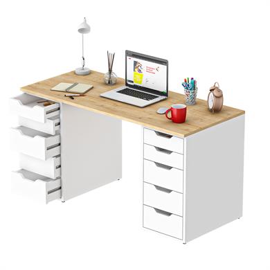 Dekorex CLM113-Meşe 10 Çekmeceli Çalışma Masası