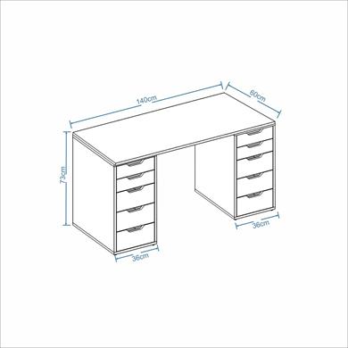 Dekorex CLM113-Meşe 10 Çekmeceli Çalışma Masası