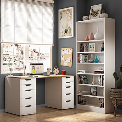 Dekorex CLM113-Meşe 10 Çekmeceli Çalışma Masası