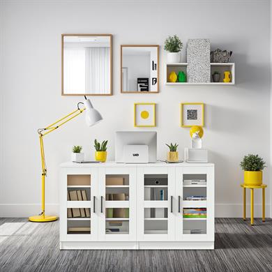 Dekorex DSD204-C-Beyaz 4 Kapaklı Camlı Dosya Dolabı