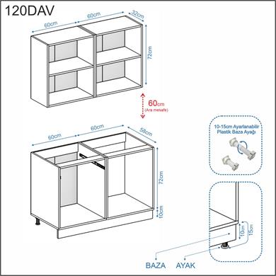 Dekorex Elsa Serisi 120 Cm Beyaz Meşe Tezgahlı Hazır Mutfak Ls-120dav-mt