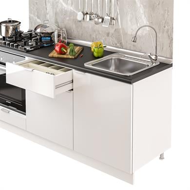 Dekorex Elsa Serisi 180 Cm Beyaz Aspiratör Ve Fırın Modüllü Siyah Tezgahlı Hazır Mutfak Ls-180asp-st