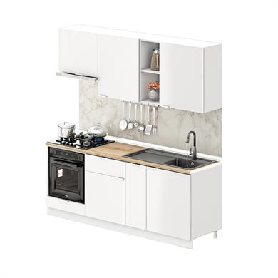 Dekorex Elsa Serisi 210 Cm Beyaz Aspiratör Ve Fırın Modüllü Meşe Tezgahlı Hazır Mutfak Ls-210asp-mt