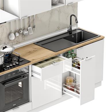 Dekorex Elsa Serisi 210 Cm Beyaz Fırın Modüllü Meşe Tezgahlı Hazır Mutfak Ls-210dav-mt