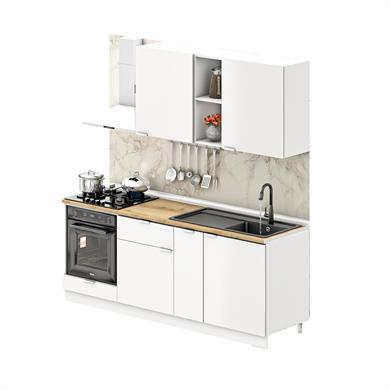 Dekorex Elsa Serisi 210 Cm Beyaz Fırın Modüllü Meşe Tezgahlı Hazır Mutfak Ls-210dav-mt