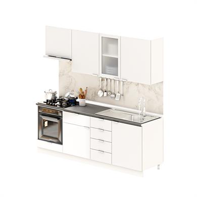 Dekorex Elsa Serisi 225 Cm Beyaz Aspiratör Ve Fırın Modüllü Siyah Tezgahlı Hazır Mutfak Ls-225asp-st