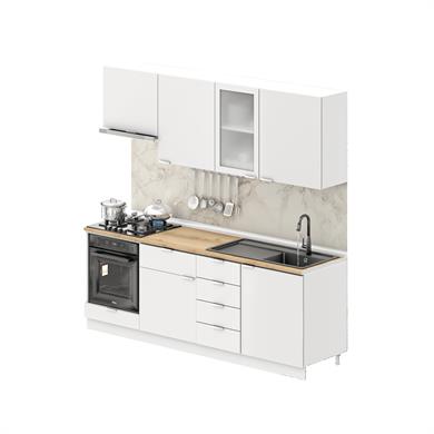 Dekorex Elsa Serisi 225 Cm Beyaz Aspiratör Ve Fırın Modüllü Meşe Tezgahlı Hazır Mutfak Ls-225asp-mt