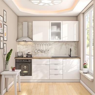 Dekorex Elsa Serisi 225 Cm Beyaz Fırın Modüllü Meşe Tezgahlı Hazır Mutfak Ls-225dav-mt