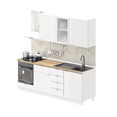 Dekorex Elsa Serisi 225 Cm Beyaz Fırın Modüllü Meşe Tezgahlı Hazır Mutfak Ls-225dav-mt
