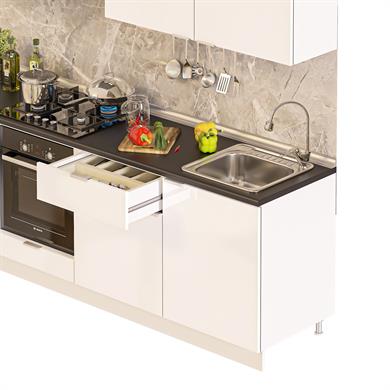 Dekorex Elsa Serisi 240 Cm Aspiratör Fırın Ve Çekmece Modüllü Siyah Tezgahlı Hazır Mutfak Ls-240asp-c-st