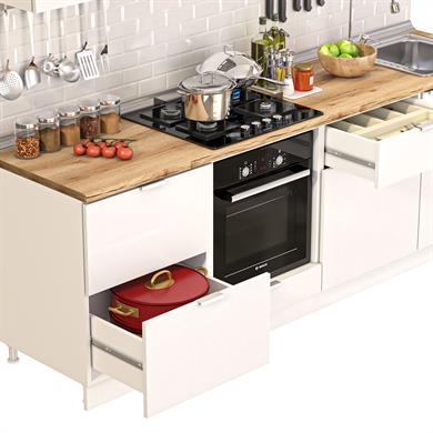 Dekorex Elsa Serisi 240 Cm Aspiratör Fırın Ve Çekmece Modüllü Meşe Tezgahlı Hazır Mutfak Ls-240asp-c-mt