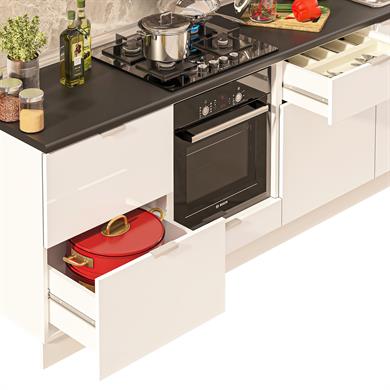 Dekorex Elsa Serisi 240 Cm Aspiratör Fırın Ve Çekmece Modüllü Siyah Tezgahlı Hazır Mutfak Ls-240asp-c-st