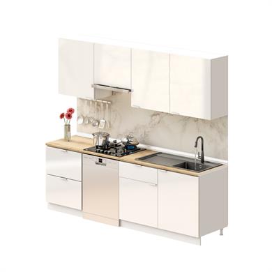 Dekorex Elsa Serisi 240 Cm Beyaz Aspiratör Ve Çekmece Modüllü Meşe Tezgahlı Hazır Mutfak Ls-240asp-bc-mt