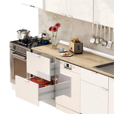 Dekorex Elsa Serisi 240 Cm Beyaz Çekmece Modüllü Meşe Tezgahlı Hazır Mutfak Ls-240dav-bc-mt