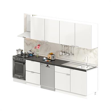 Dekorex Elsa Serisi 240 Cm Beyaz Çekmece Modüllü Siyah Tezgahlı Hazır Mutfak Ls-240dav-bc-st