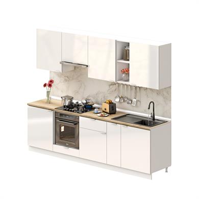 Dekorex Elsa Serisi 270 Cm Beyaz Aspiratör Ve Fırın Modüllü Meşe Tezgahlı Hazır Mutfak Ls-270asp-mt