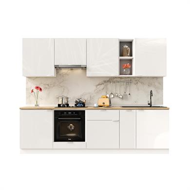 Dekorex Elsa Serisi 270 Cm Beyaz Aspiratör Ve Fırın Modüllü Meşe Tezgahlı Hazır Mutfak Ls-270asp-mt