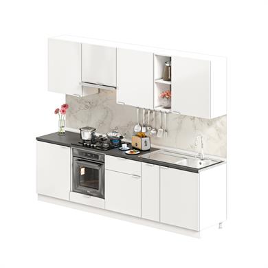 Dekorex Elsa Serisi 270 Cm Beyaz Aspiratör Ve Fırın Modüllü Siyah Tezgahlı Hazır Mutfak Ls-270asp-st
