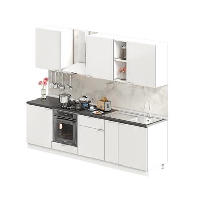 Dekorex Elsa Serisi 270 Cm Beyaz Fırın Modüllü Siyah Tezgahlı Hazır Mutfak Ls-270dav-st