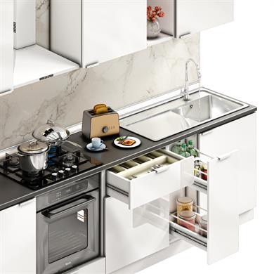 Dekorex Elsa Serisi 270 Cm Beyaz Fırın Modüllü Siyah Tezgahlı Hazır Mutfak Ls-270dav-st