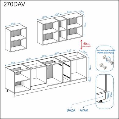 Dekorex Elsa Serisi 270 Cm Beyaz Fırın Modüllü Meşe Tezgahlı Hazır Mutfak Ls-270dav-mt