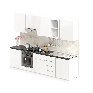 Dekorex Elsa Serisi 285 Cm Beyaz Aspiratör Ve Fırın Modüllü Siyah Tezgahlı Hazır Mutfak Ls-285asp-st