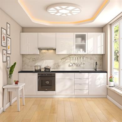 Dekorex Elsa Serisi 285 Cm Beyaz Aspiratör Ve Fırın Modüllü Siyah Tezgahlı Hazır Mutfak Ls-285asp-st