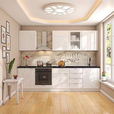 Dekorex Elsa Serisi 285 Cm Beyaz Fırın Modüllü Siyah Tezgahlı Hazır Mutfak Ls-285dav-st