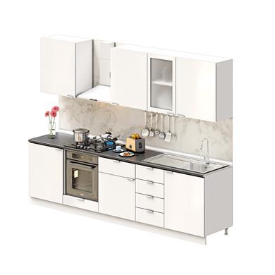 Dekorex Elsa Serisi 285 Cm Beyaz Fırın Modüllü Siyah Tezgahlı Hazır Mutfak Ls-285dav-st
