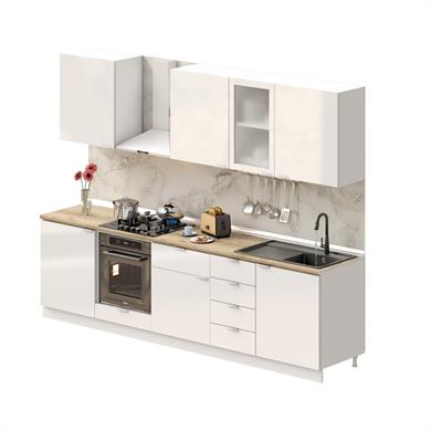Dekorex Elsa Serisi 285 Cm Beyaz Fırın Modüllü Meşe Tezgahlı Hazır Mutfak Ls-285dav-mt