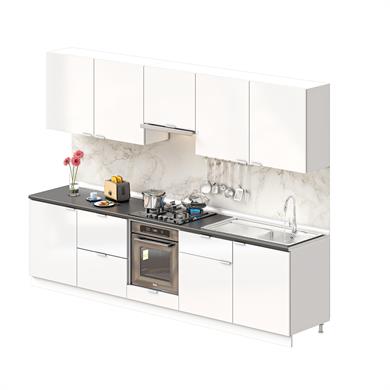 Dekorex Elsa Serisi 300 Cm Beyaz Aspiratör Fırın Ve Çekmece Modüllü Siyah Tezgahlı Hazır Mutfak Ls-300asp-c-st