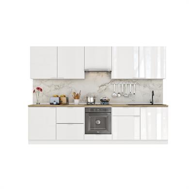 Dekorex Elsa Serisi 300 Cm Beyaz Aspiratör Fırın Ve Çekmece Modüllü Meşe Tezgahlı Hazır Mutfak Ls-300asp-c-mt