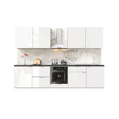 Dekorex Elsa Serisi 300 Cm Beyaz Fırın Ve Çekmece Modüllü Siyah Tezgahlı Hazır Mutfak Ls-300dav-c-st