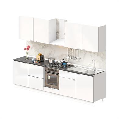 Dekorex Elsa Serisi 300 Cm Beyaz Fırın Ve Çekmece Modüllü Siyah Tezgahlı Hazır Mutfak Ls-300dav-c-st