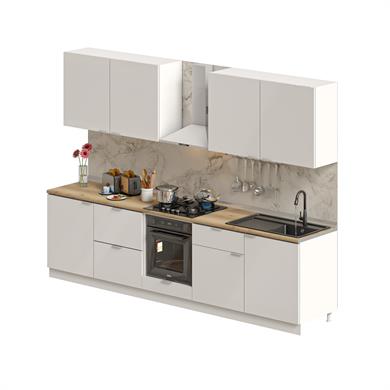 Dekorex Elsa Serisi 300 Cm Beyaz Fırın Ve Çekmece Modüllü Meşe Tezgahlı Hazır Mutfak Ls-300dav-c-mt