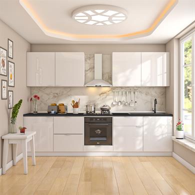 Dekorex Elsa Serisi 300 Cm Beyaz Fırın Ve Çekmece Modüllü Siyah Tezgahlı Hazır Mutfak Ls-300dav-c-st