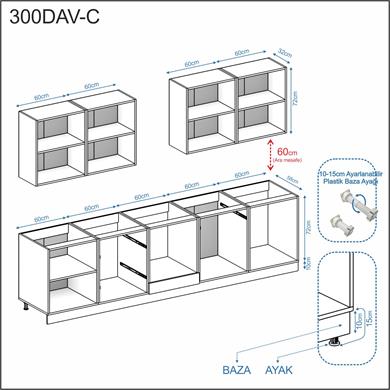 Dekorex Elsa Serisi 300 Cm Beyaz Fırın Ve Çekmece Modüllü Siyah Tezgahlı Hazır Mutfak Ls-300dav-c-st