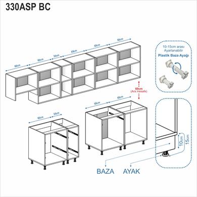 Dekorex Elsa Serisi 330 Cm Aspiratör Ve Çekmece Modüllü Siyah Tezgahlı Hazır Mutfak Ls-330asp-bc-st