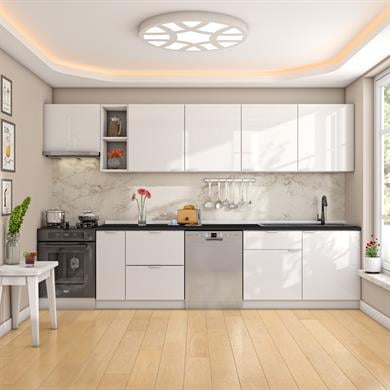 Dekorex Elsa Serisi 330 Cm Aspiratör Ve Çekmece Modüllü Siyah Tezgahlı Hazır Mutfak Ls-330asp-bc-st