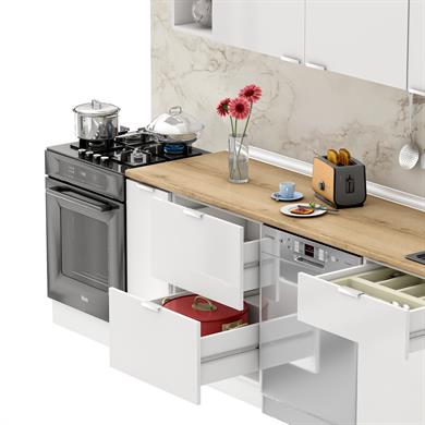 Dekorex Elsa Serisi 330 Cm Aspiratör Ve Çekmece Modüllü Meşe Tezgahlı Hazır Mutfak Ls-330asp-bc-mt