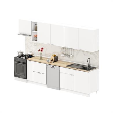 Dekorex Elsa Serisi 330 Cm Aspiratör Ve Çekmece Modüllü Meşe Tezgahlı Hazır Mutfak Ls-330asp-bc-mt