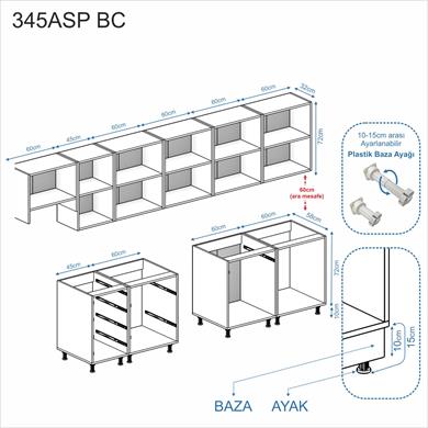 Dekorex Elsa Serisi 345 Cm Aspiratör Ve Çekmece Modüllü Siyah Tezgahlı Hazır Mutfak Ls-345asp-bc-st